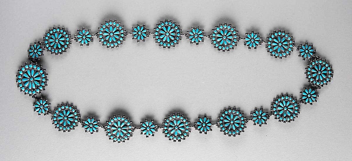 Silver and turquoise belt, ca. 1940s. Gift of Mrs. Frank D. Oastler. NA.203.309