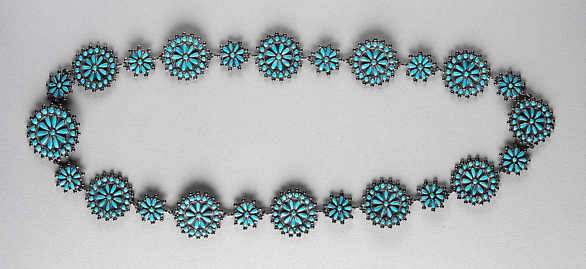 Silver and turquoise belt, ca. 1940s. Gift of Mrs. Frank D. Oastler. NA.203.309