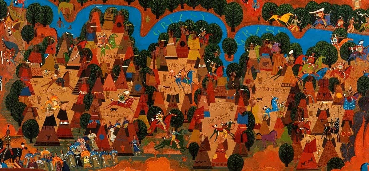 Detail of The Battle of Greasy Grass, Allan Mardon, 1996. Museum Purchase with funds from the William E. Weiss Memorial Fund, Mr. and Mrs. Gordon H. Barrows, and the Franklin A. West Memorial Fund. L. 25.98.1.