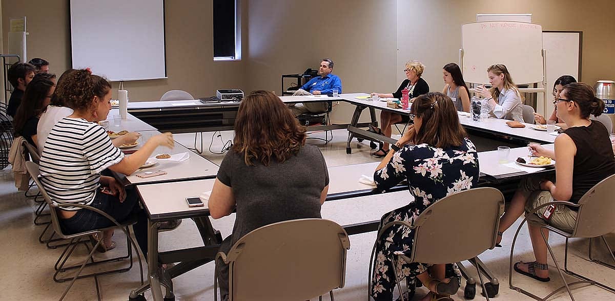 Interns met weekly with the Center's curatorial, education, administration, and museum services departments for in depth conversation about the Center's operation. Here, Dr. Jeremy Johnston talks about his role at the Center as Buffalo Bill Museum Curator and Papers of William F. Cody Editor.
