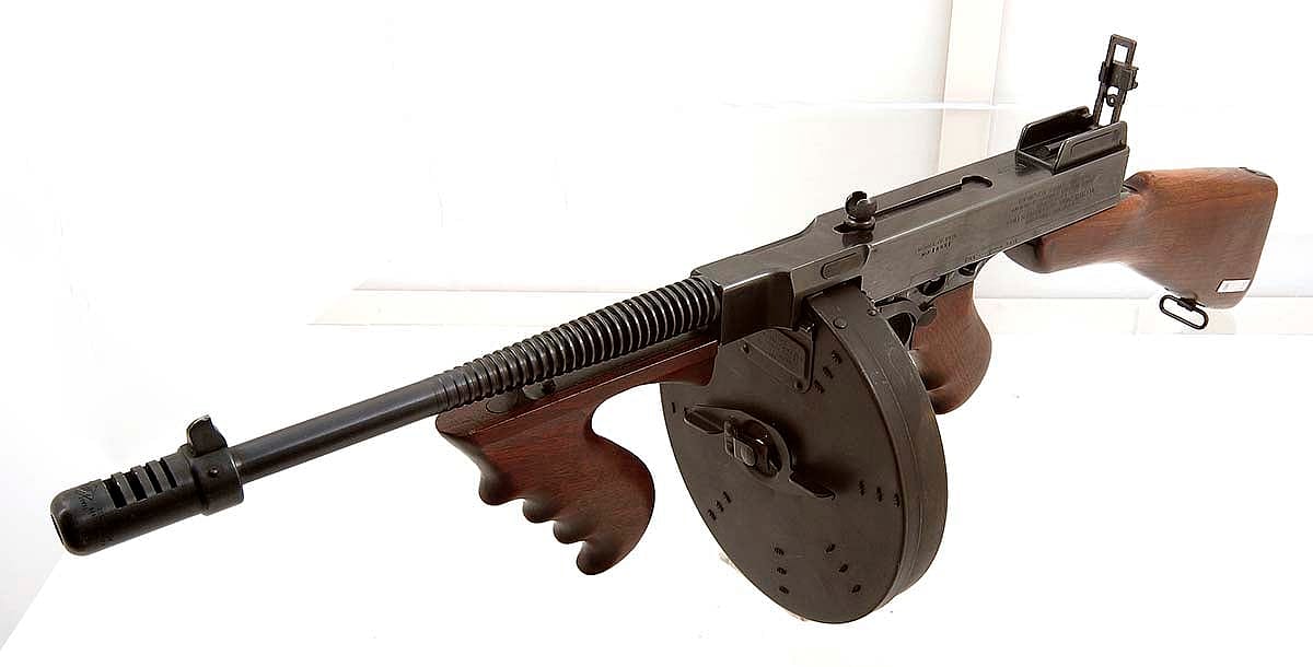 Model 1921 Thompson submachine gun, .45 cal. Colt Patent Fire Arms Mfg. Co., Hartford, Connecticut. Gift of Olin Corporation, Winchester Arms Collection. 1988.8.2609