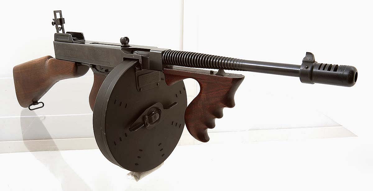 Model 1921 Thompson submachine gun, .45 cal. Colt Patent Fire Arms Mfg. Co., Hartford, Connecticut. Gift of Olin Corporation, Winchester Arms Collection. 1988.8.2609