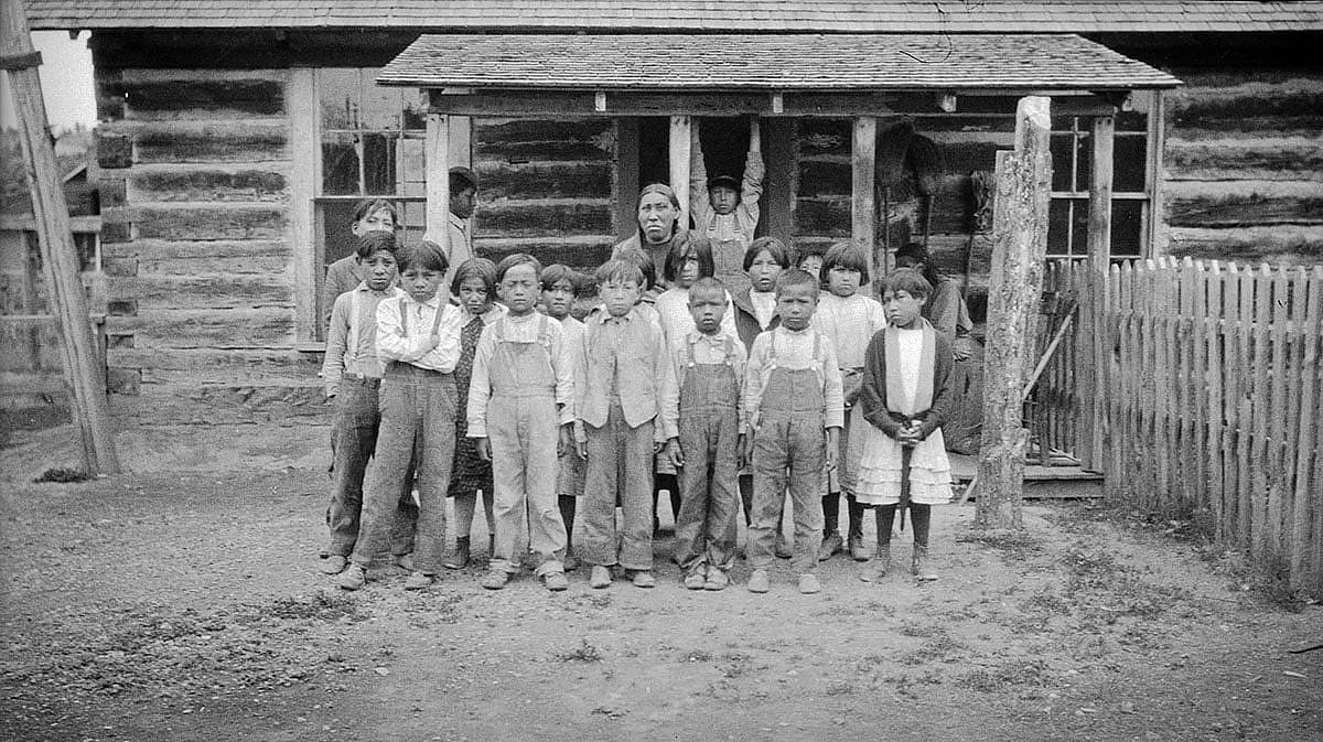 Schoolchildren in Lame Deear, ca 1922-1935. MS 165 Thomas Marquis Native American Nitrate Negative Collection. PN.165.2.126