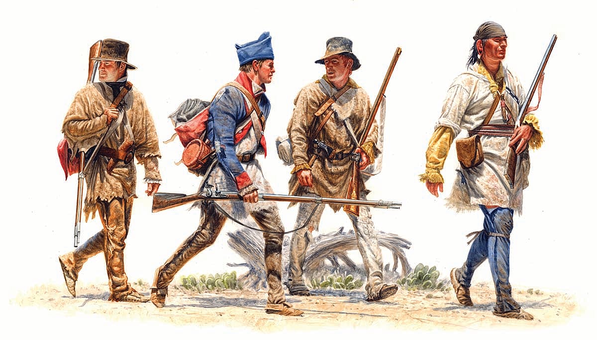 Michael Haynes (b. 1956). "The Scouts - John Potts, Richard Windsor, Hugh McNeal, and George Drouillard," 1805, 2008. Watercolor. Collection of Timothy Peterson. Image courtesy Michael Haynes.