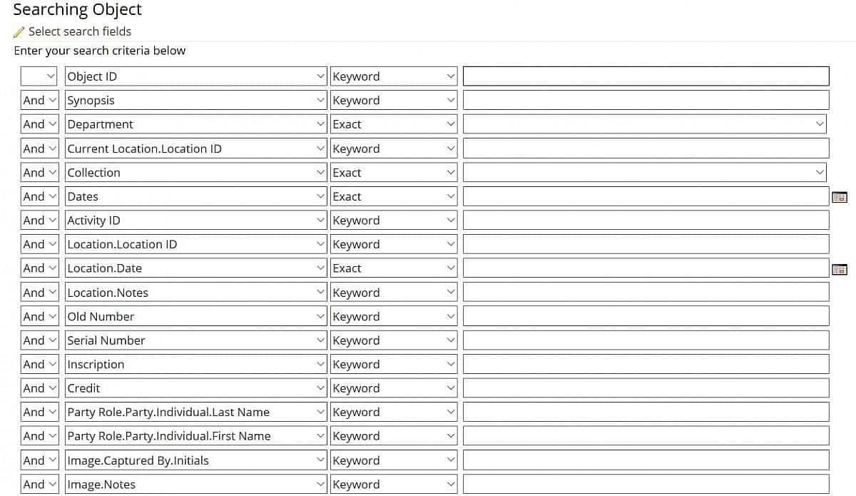 Only some of the many fields available to narrow search parameters in Argus.