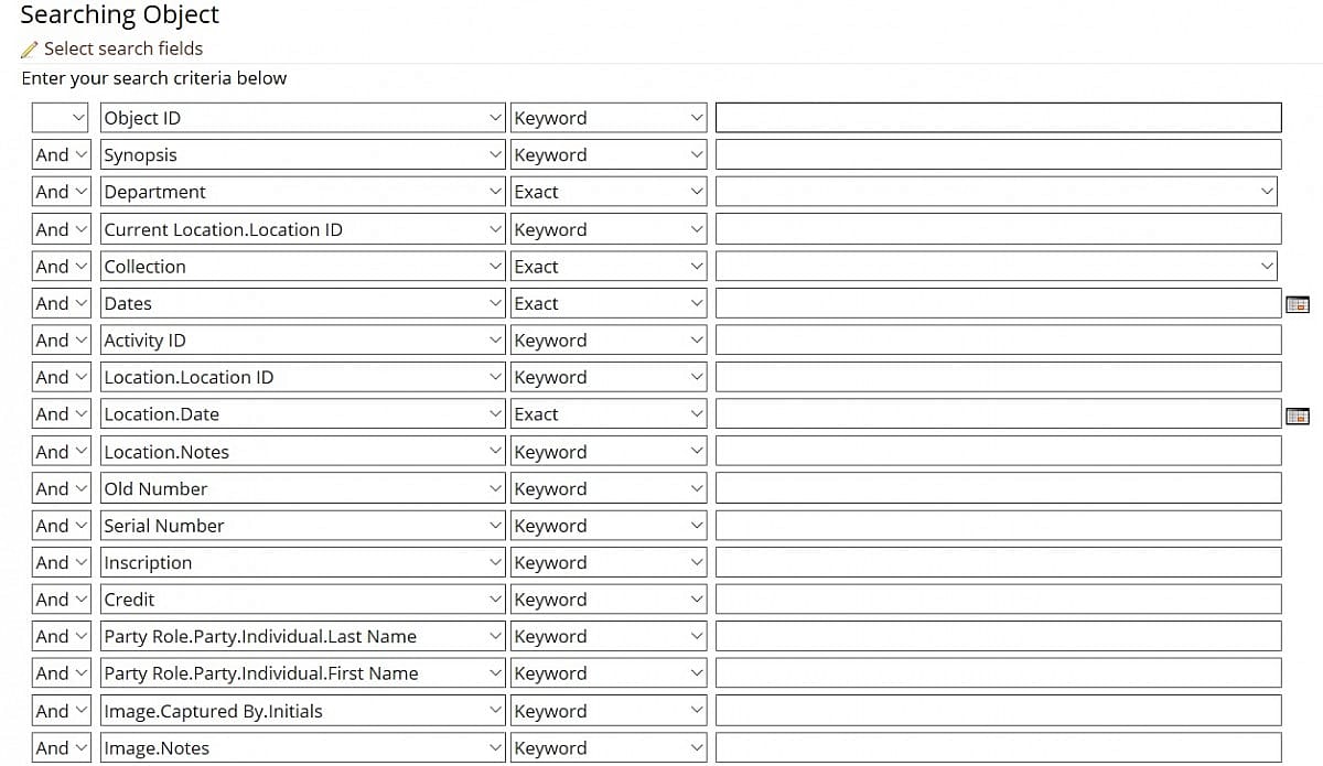 Only some of the many fields available to narrow search parameters in Argus.