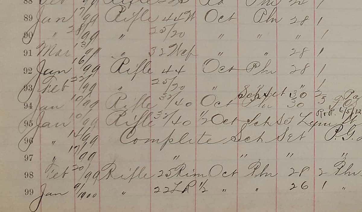 Detail of a page from a Winchester ledger