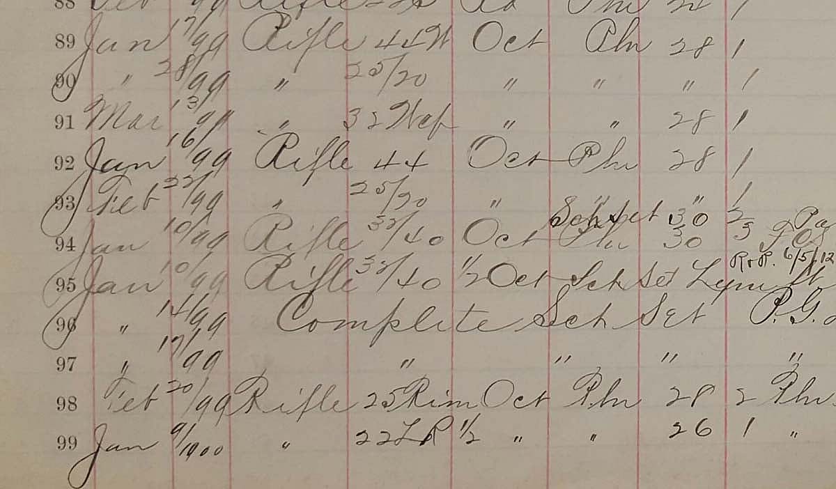Detail of a page from a Winchester ledger