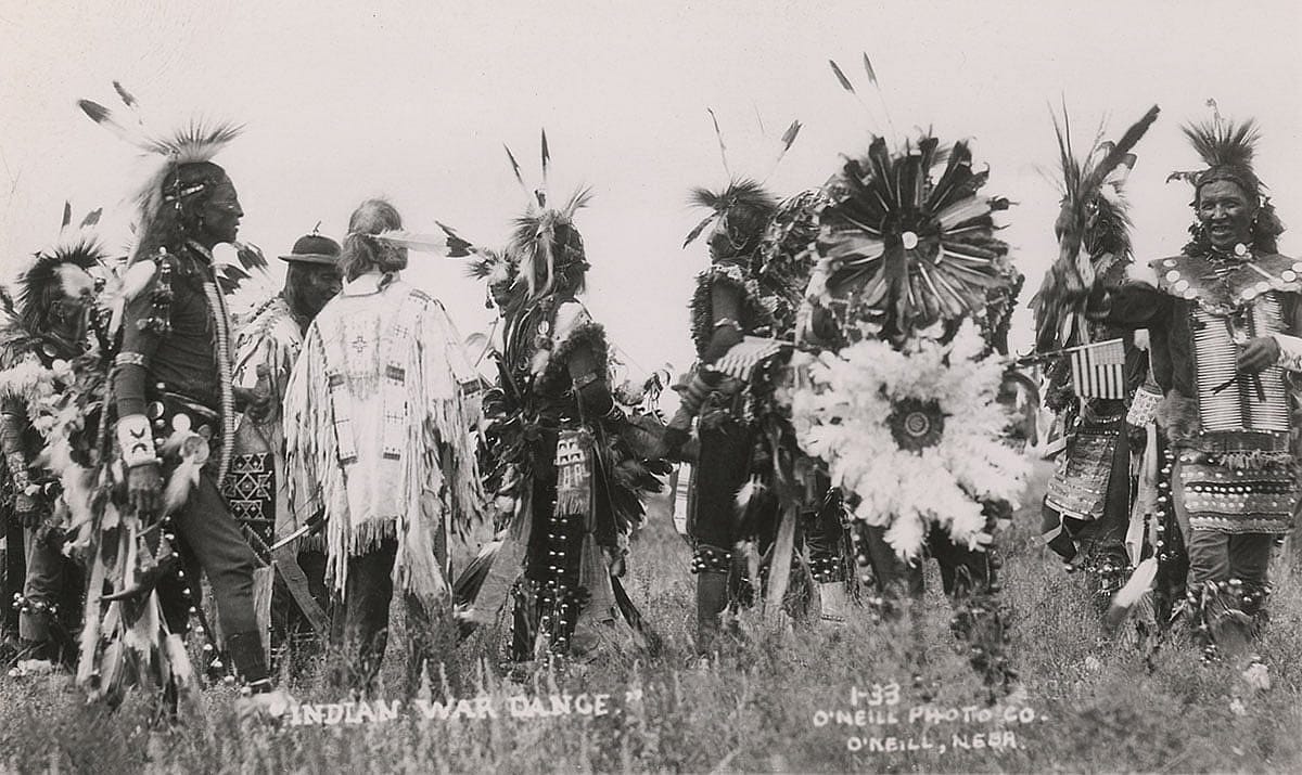 Lakota men in ceremonial regalia, ca. 1900-1910. MS 320 Paul Dyck Plains Indian Buffalo Culture Collection. P.320.452