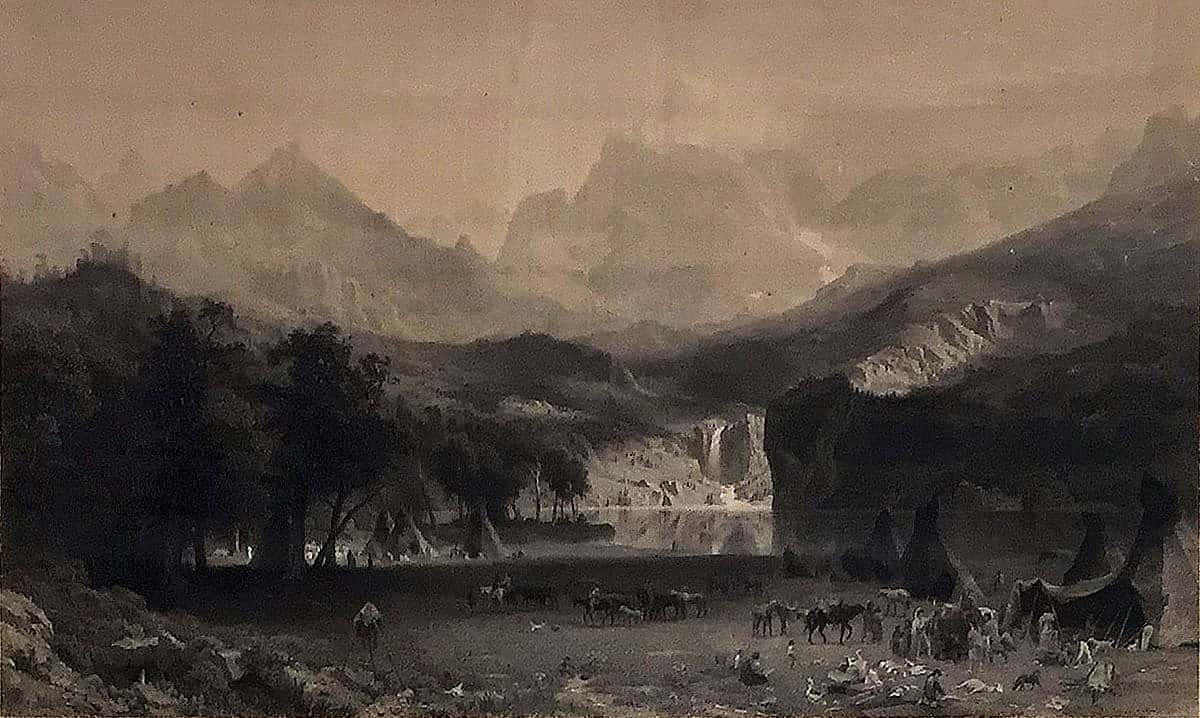 After Albert Bierstadt  (1830-1902). James Smillie, engraver. THE ROCKY MOUNTAINS, 1866, engraving. Buffalo Bill Center of the West, Cody, WY. Gift of Irving H. "Larry" Larom, 68.72