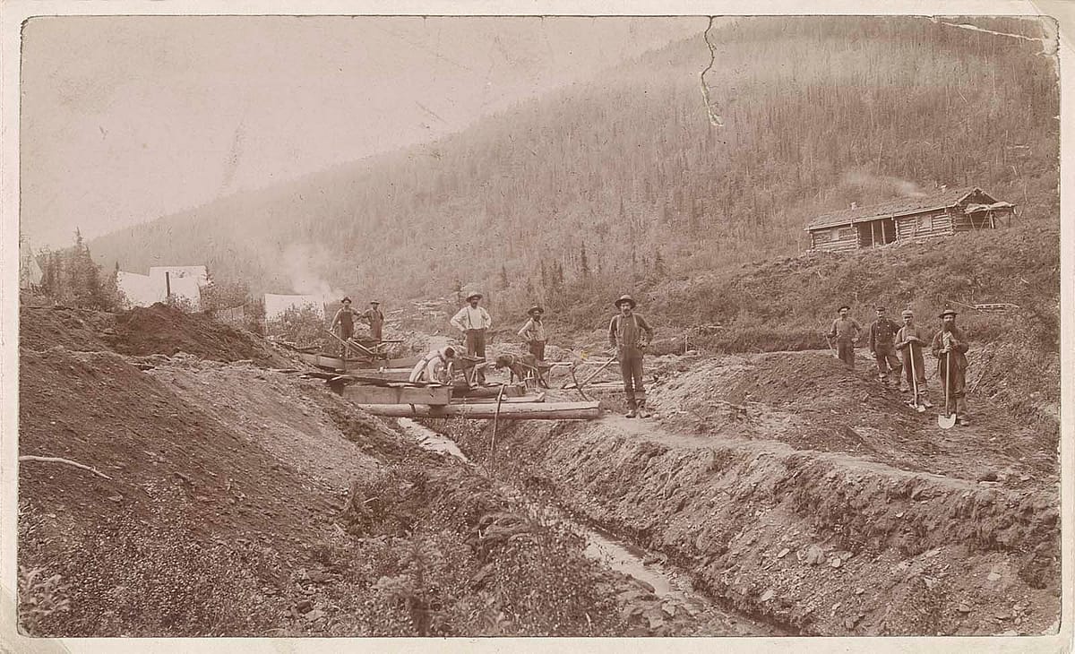 Montana Bill's father, Charles A. Robeson, was apparently in California when gold was discovered there. Pictured here, a gold miners' camp during the California Gold Rush, ca. 1848-1853. SSF - Gold Rush in California - Mining, Prospecting, and Panning for Gold, El Dorado, California. Library of Congress Prints and Photographs Division Washington, D.C. 20540 USA. LC-DIG-ds-04487