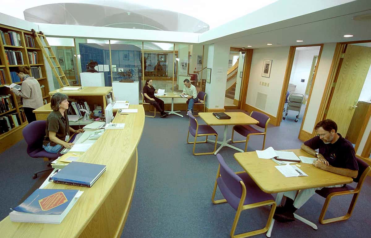McCracken Research Library researchers studying the American West find a multitude of resources from current publications to original historic documents. This was the Reading Room as arranged in 2005.
