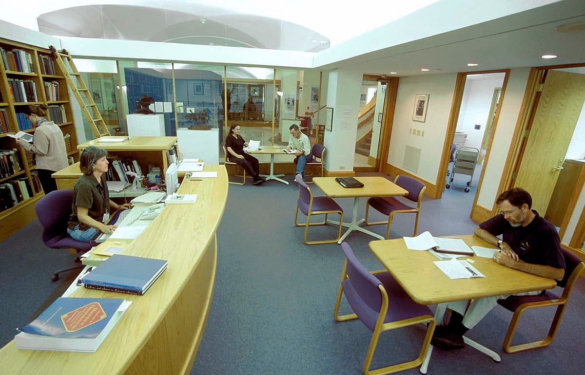 McCracken Research Library researchers studying the American West find a multitude of resources from current publications to original historic documents. This was the Reading Room as arranged in 2005.