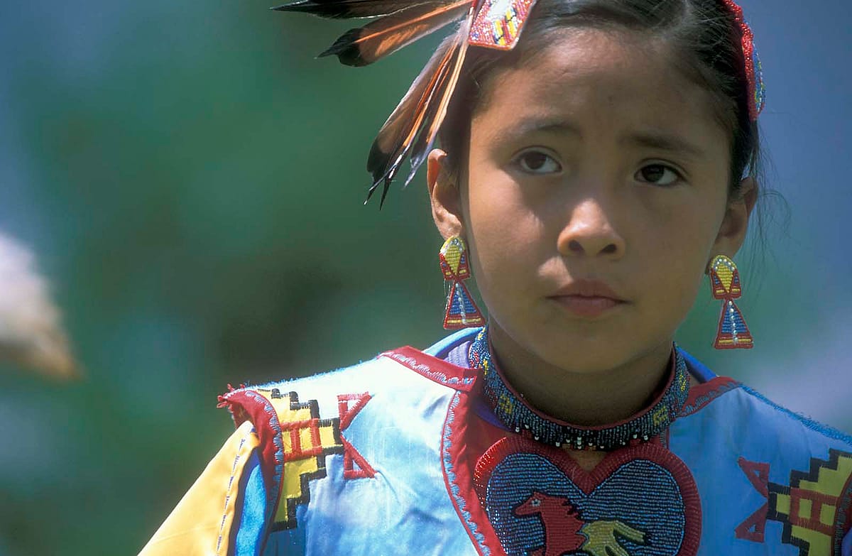 Mikala Sun Rhodes, Girl's Fancy Dancer, Northern Arapaho/Jemez from Ethete, Wyoming. 2003 Plains Indian Museum Powwow.