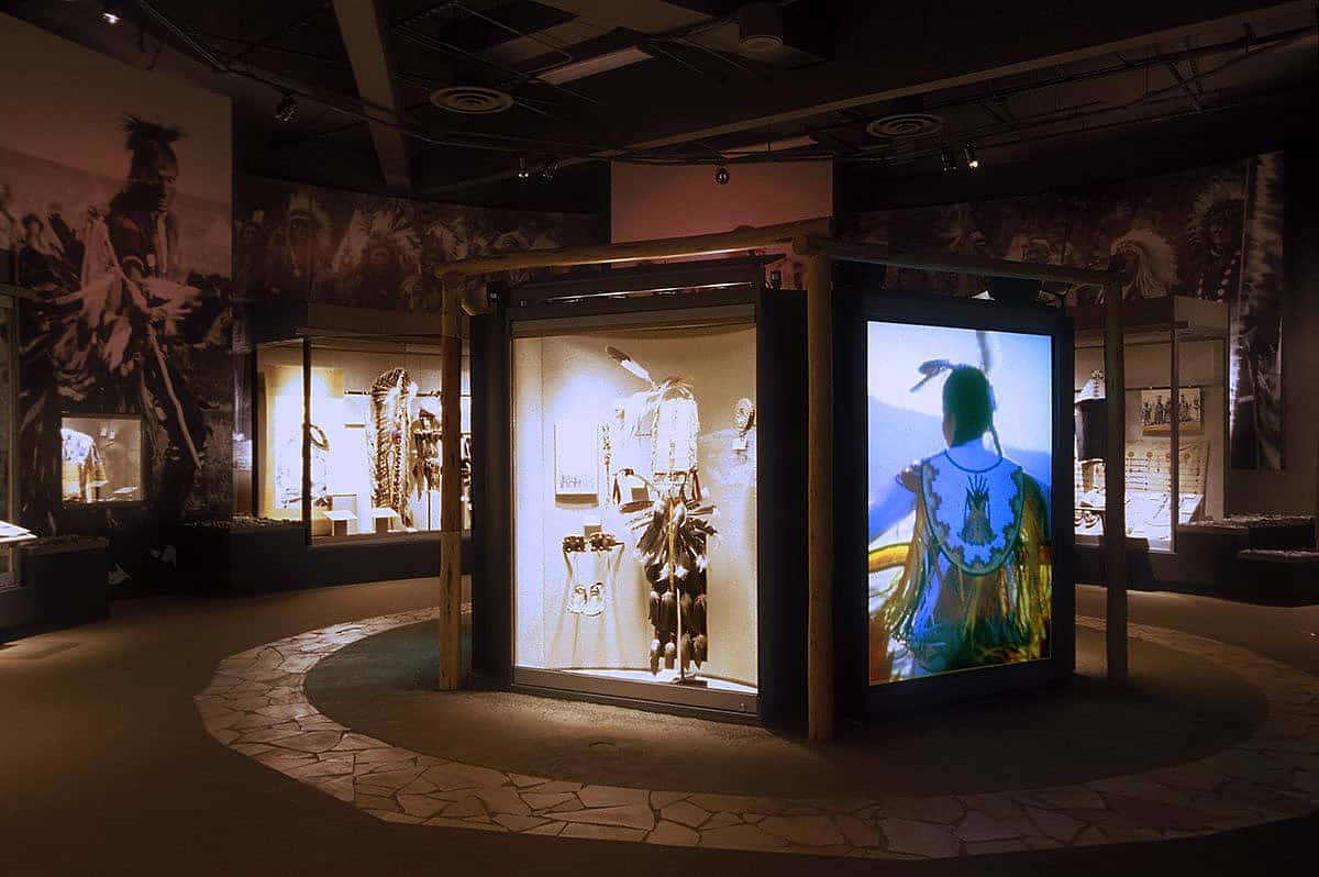 A dance arbor lies in the center of the Plains Indian Museum's Honor and Celebration gallery. There you can experience the Plains Indian Museum Powwow. While the dancers and drums perform, the visitor gets a better understanding of how music and dance are fundamental to Plains cultures.