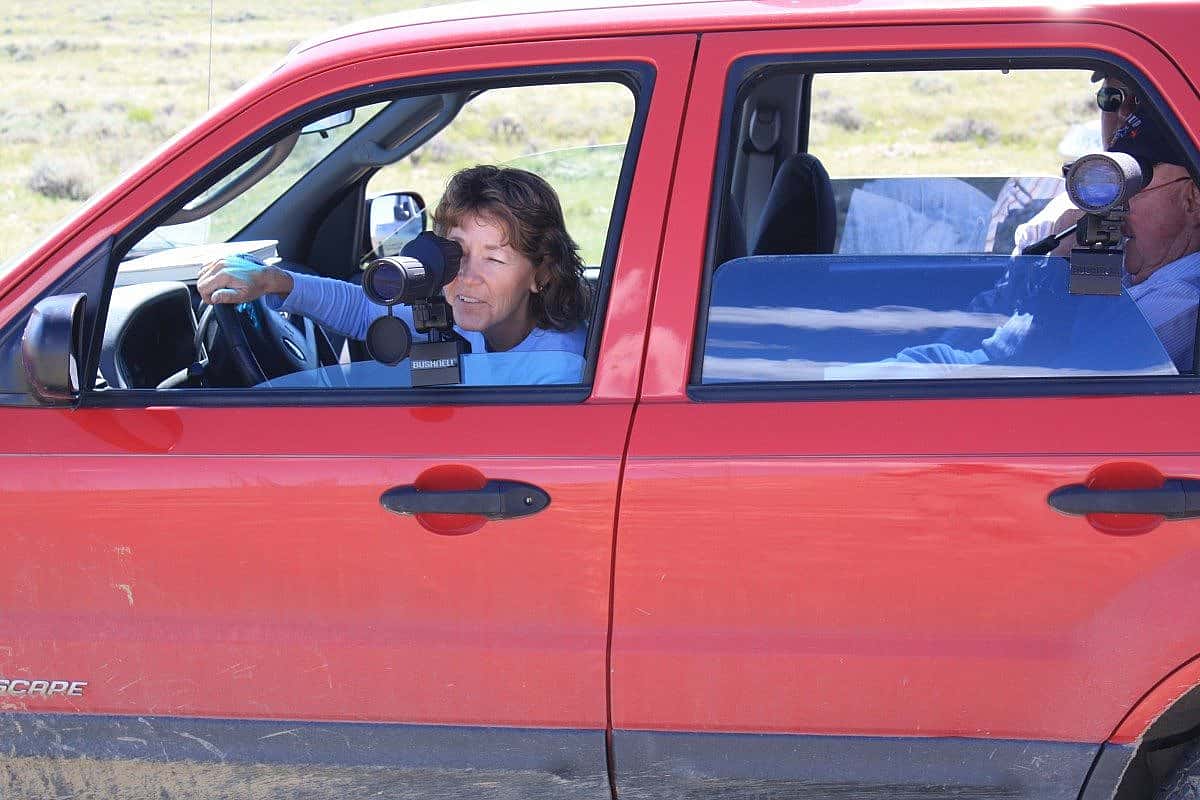 Golden Eagle Posse members Rosemarie Hughes, John Ross (back seat near camera) and Richard Jones (back seat away from camera) keep track of eagles in nest 23A