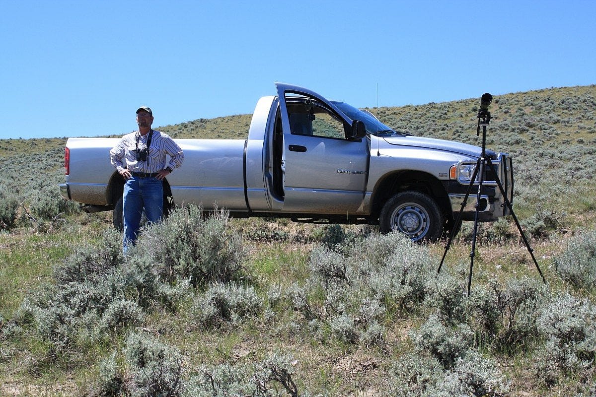 Draper Natura History Museum Research Assistant Richard Jones scans for eagle activity