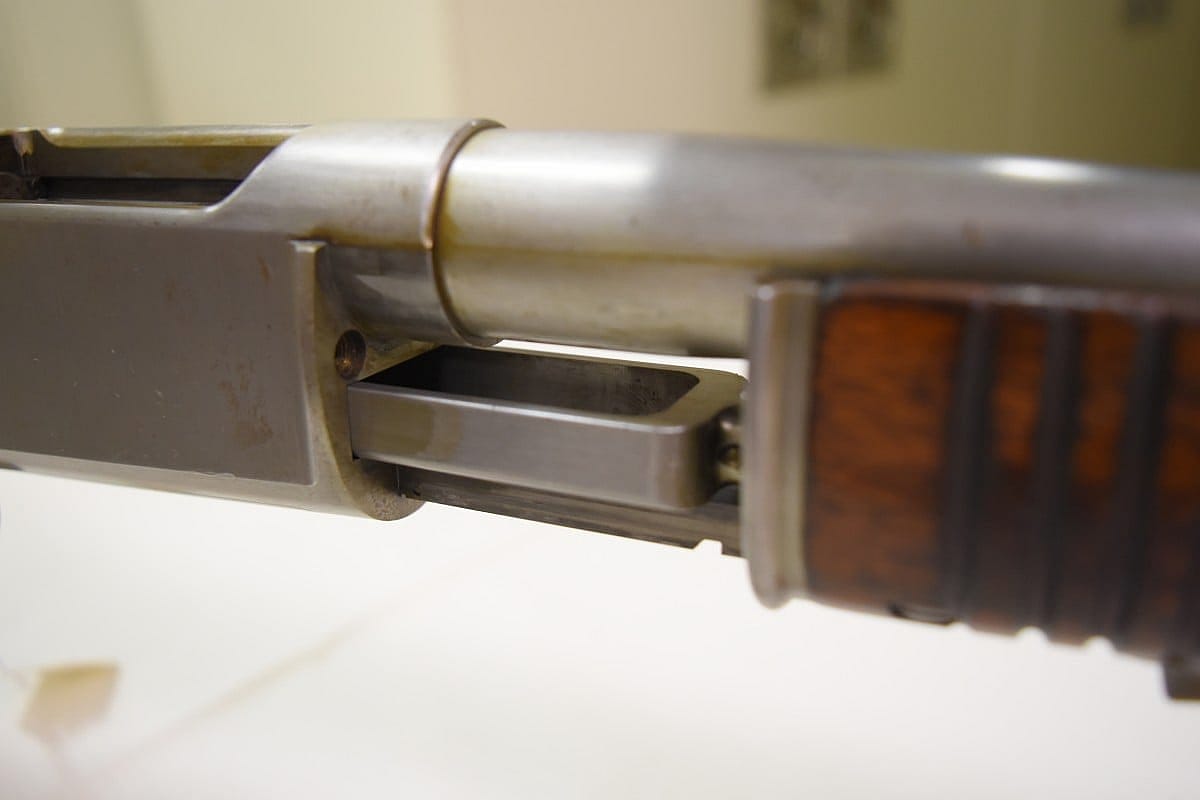Close up of the linkages that are under the fore-stock.