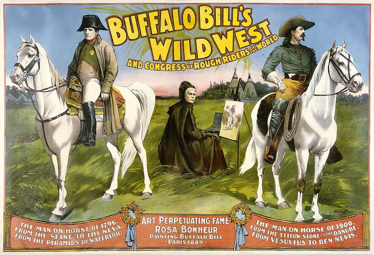Wild West poster by Courier Litho Co., Buffalo, NY, 1896, featuring Napoleon, Rosa Bonheur, and Buffalo Bill. Gift of Dr. Tony Sapienza, Ridgewood, NJ. 1.69.5655