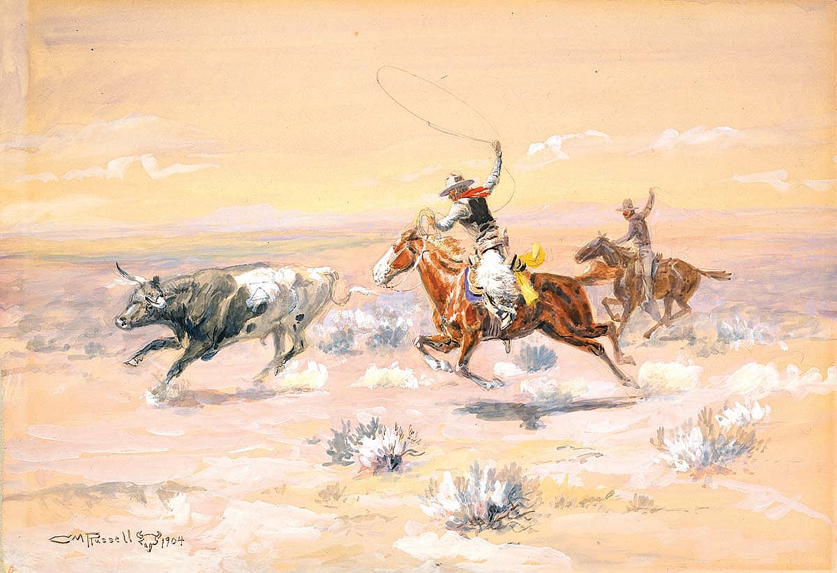Fig. 12: Russell's "Cowboys from Bar Triangle," 1904. Watercolor on paper. 11 x 16 inches. Gift of William E. Weiss. 59.72