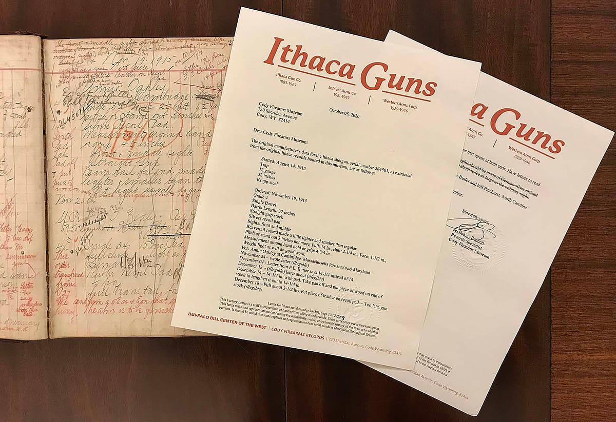 Record and factory letter for Annie Oakley's Ithaca
