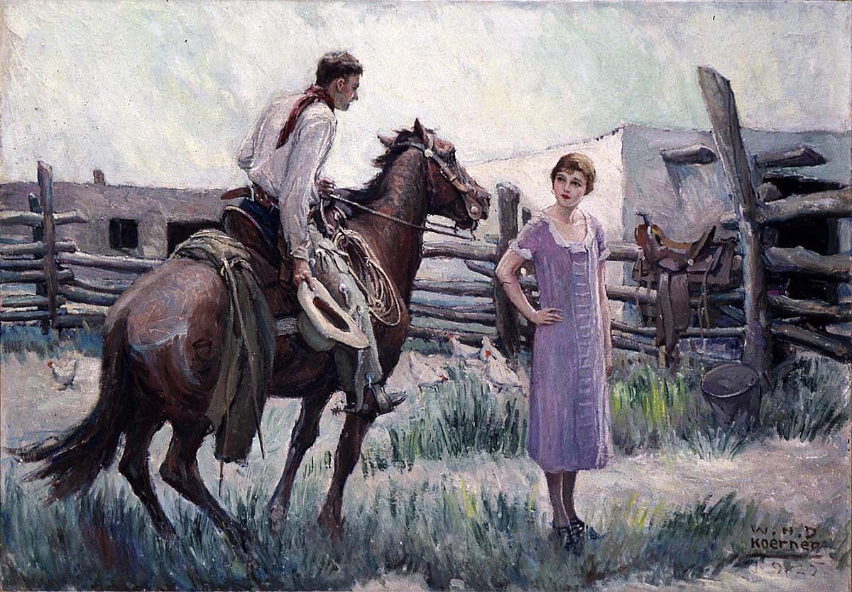 W.H.D. Koerner. "Morning Ma'am," 1925. Oil on canvas, 28 x 40.125 inches. Gift in memory of Margaret Elizabeth Stewart MacFarland. 11.84