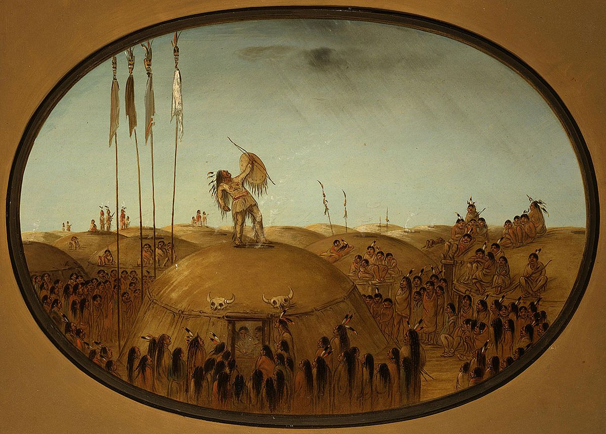 George Catlin (1796-1872). "Rain-Making, Mandan," ca. 1855-1870. Oil on paperboard. Gift of Paul Mellon. 24.86
