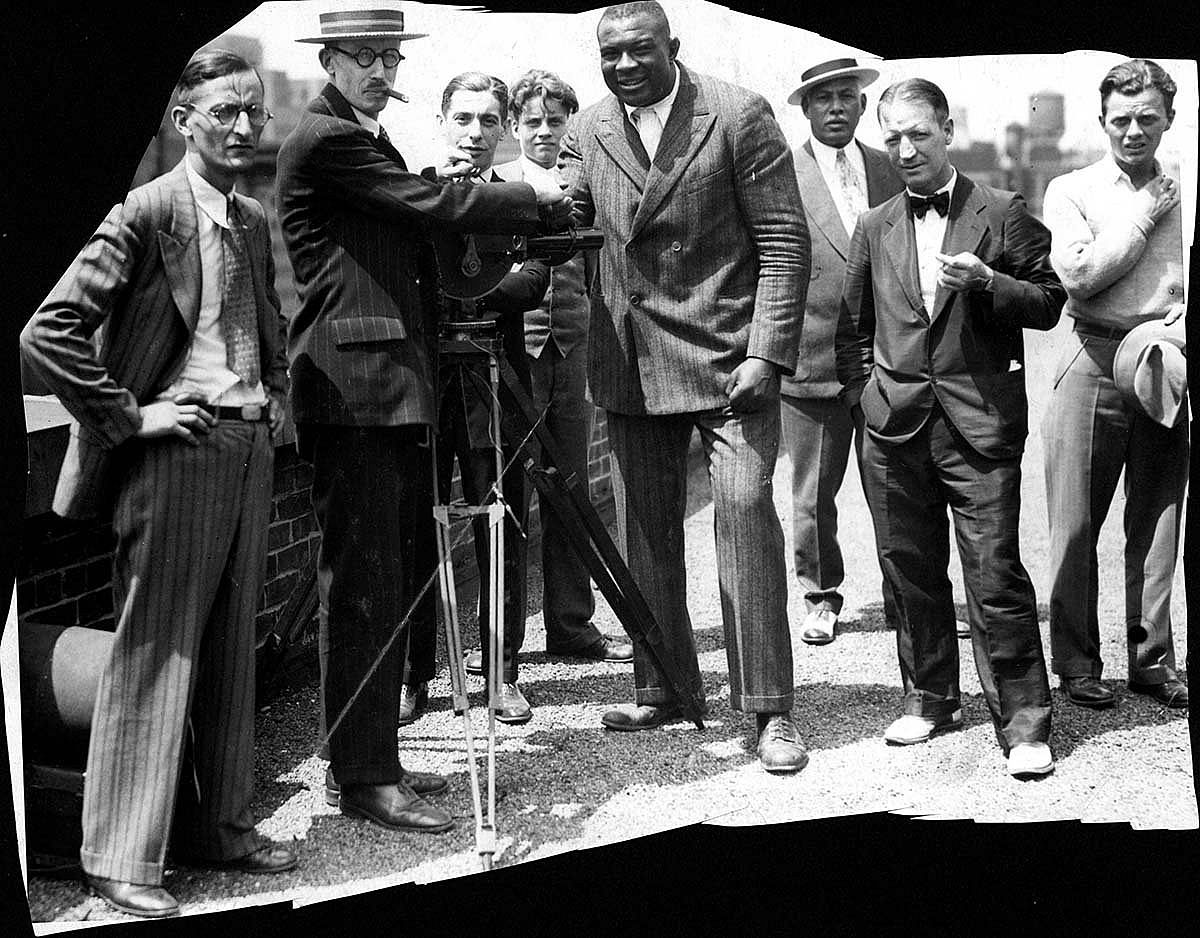 McCracken with prizefighter and boxing Hall of Famer Harry Wills, October 12, 1926. Caption reads "before Wills-[James] Sharkey fight, Phil." MS 305 Harold McCracken Photograph Collection, McCracken Research Library. MS305.01.004