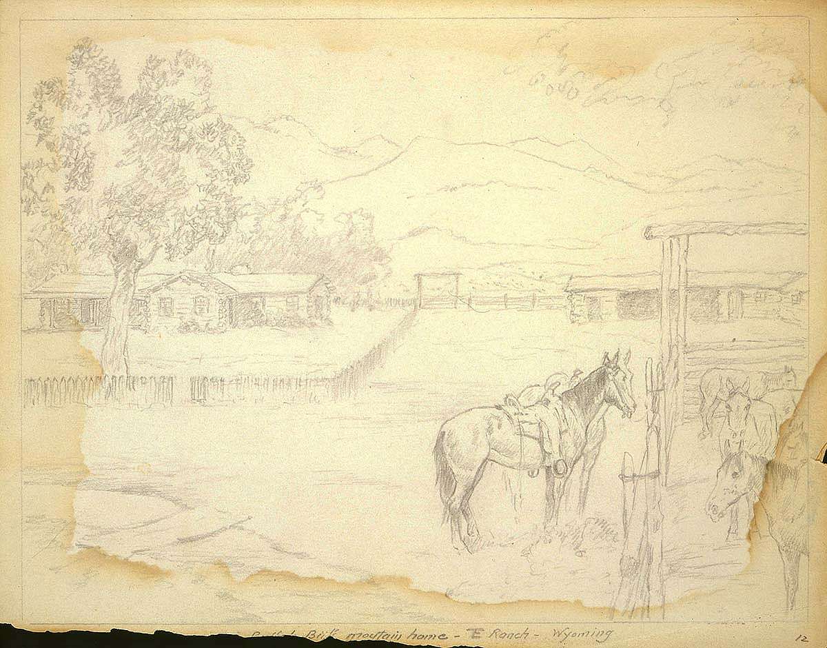 Robert Farrington Elwell (1874-1962). "At Home on the TE Ranch Near Cody, Wyoming," undated. Pencil drawing. 153.69.12.
