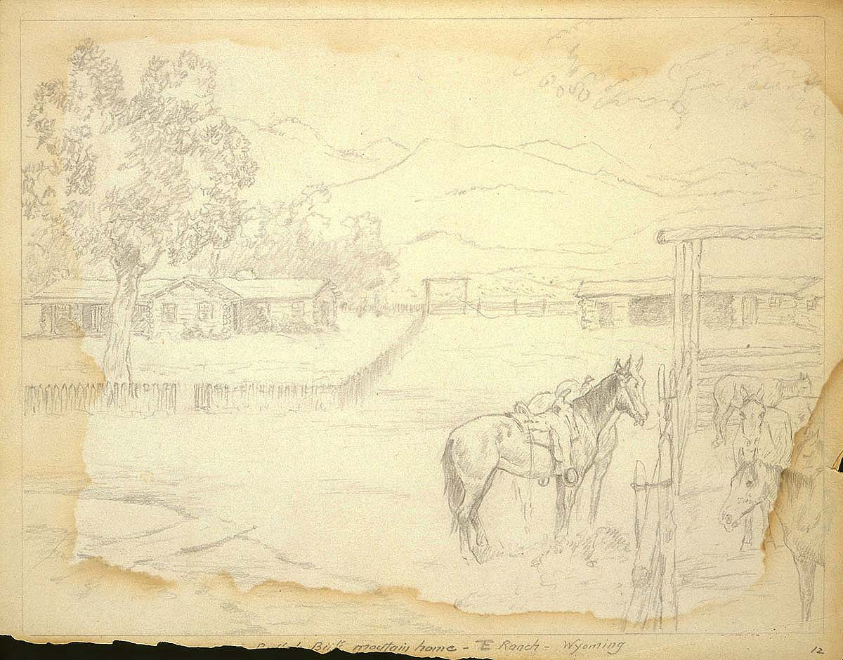 Robert Farrington Elwell (1874-1962). "At Home on the TE Ranch Near Cody, Wyoming," undated. Pencil drawing. 153.69.12.