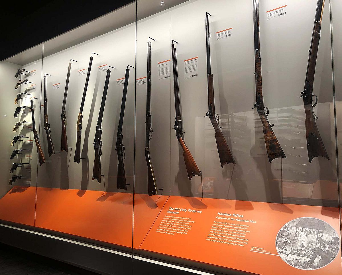 On display in the Cody Firearms Museum, O.F. Winchester's Jennings 2nd Model Sporting Rifle is fourth from the right.