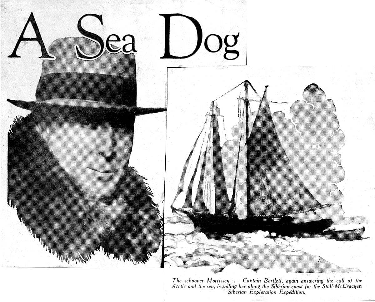"Sea Dog" Captain Bartlett and drawing of the Morrissey, saved in a scrapbook. MS 305 Harold McCracken Photograph Collection, McCracken Research Library. MS305.02.021