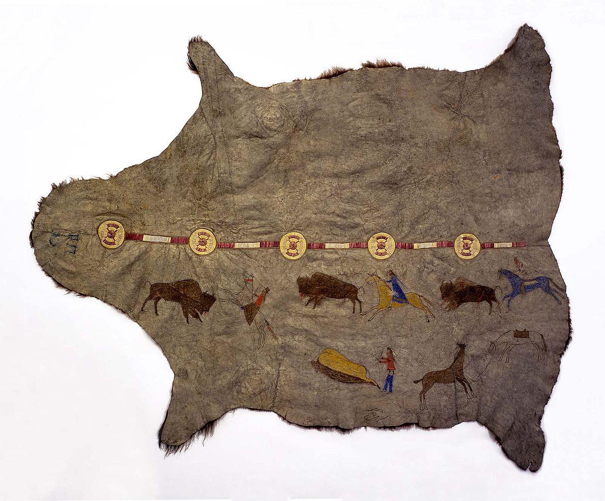 Painted buffalo hide, Hidatsa, ca. 1875. Gift of William L. Cone. NA.702.30