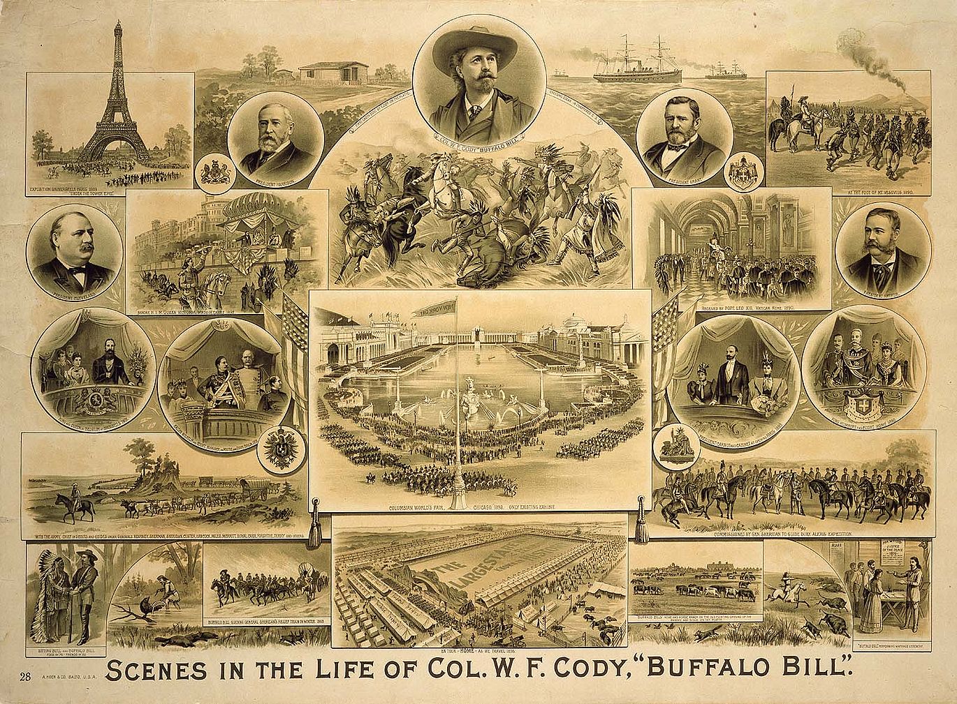 Buffalo Bill poster with scenes from his life—and famous friends, 1895. 1.69.169