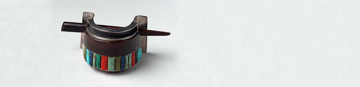 Charles Loloma (1921 – 1991). Hair ornament, Hopi, ca. 1980s. Gift of Jo and Warren Buxton, Phoenix, Arizona. NA.203.982