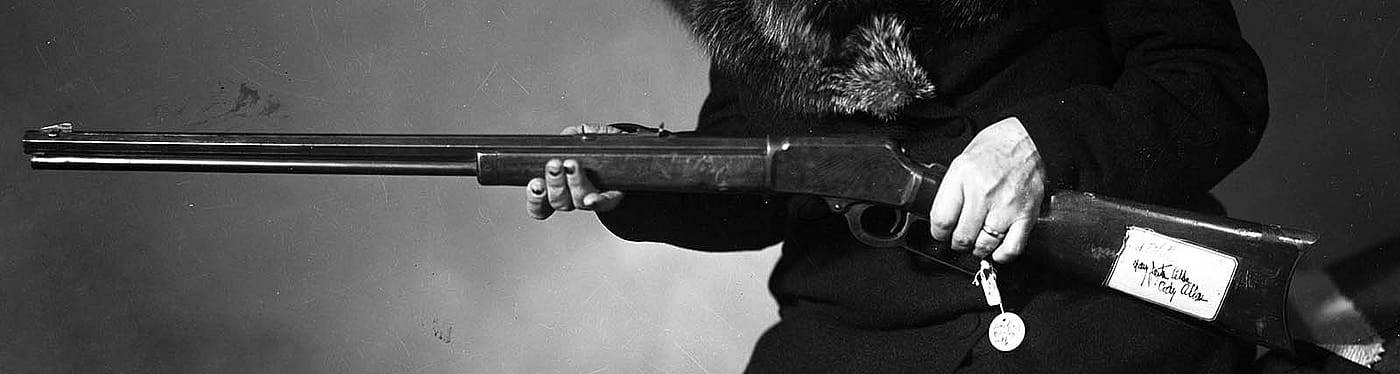 Frank Butler's rifle, ca. 1950. MS 228 Buffalo Bill Museum Photographs Collection. PN.228.202 (detail)