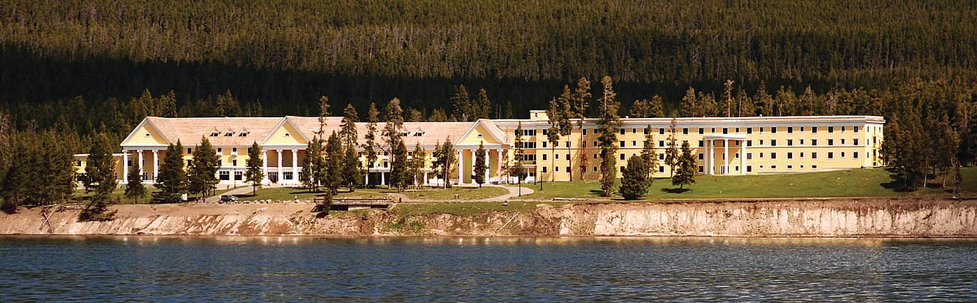 Lake Hotel can be seen from vantage points all around the lake, including this one from the water itself. Jeff Shrin photo.