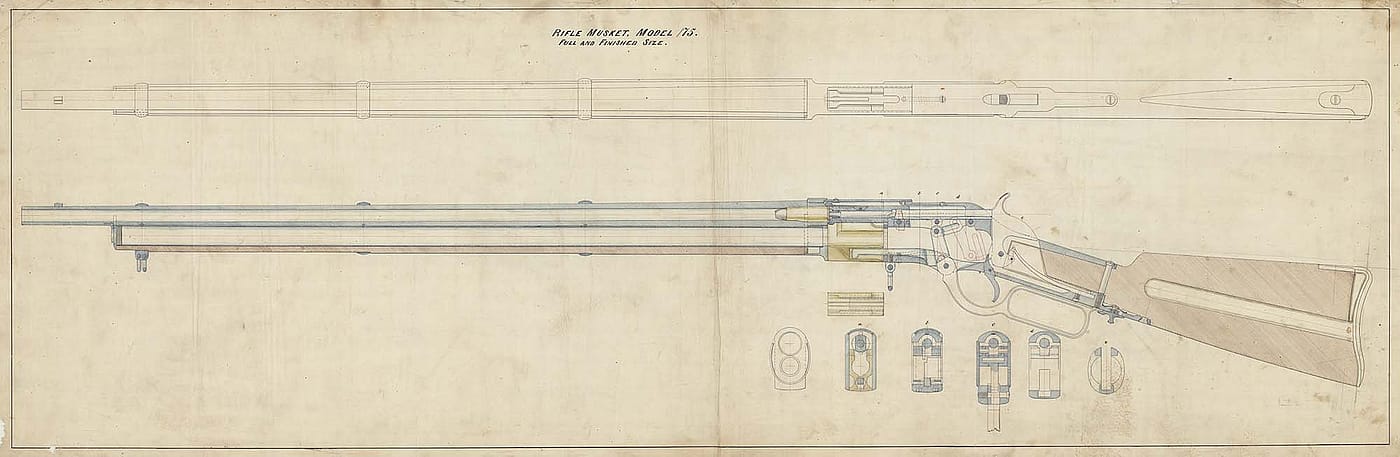 Design drawing, Model 1876 rifle musket. MS 063 Winchester Repeating Arms Company Collection. MS63.166.02
