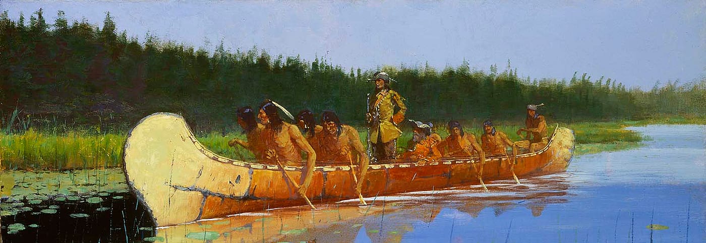 Frederic Remington (1861-1909). "Radisson and Groseilliers." Gift of Mrs. Karl Frank. 14.86 (detail)