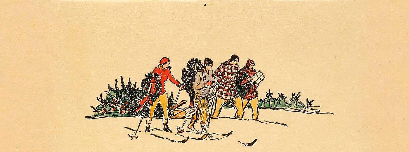W.H.D. Koerner. Bringing To You a Wealth of Good Wishes. 1928, pen and ink and watercolor on paper. 1.78 (detail)