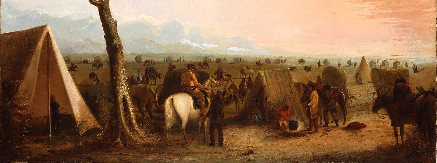 Alfred Jacob Miller (1810-1874). Our Camp, ca. 1846-1860. Oil on canvas, 26.375 x 36 inches. Gift of The Coe Foundation. 11.70 (detail)