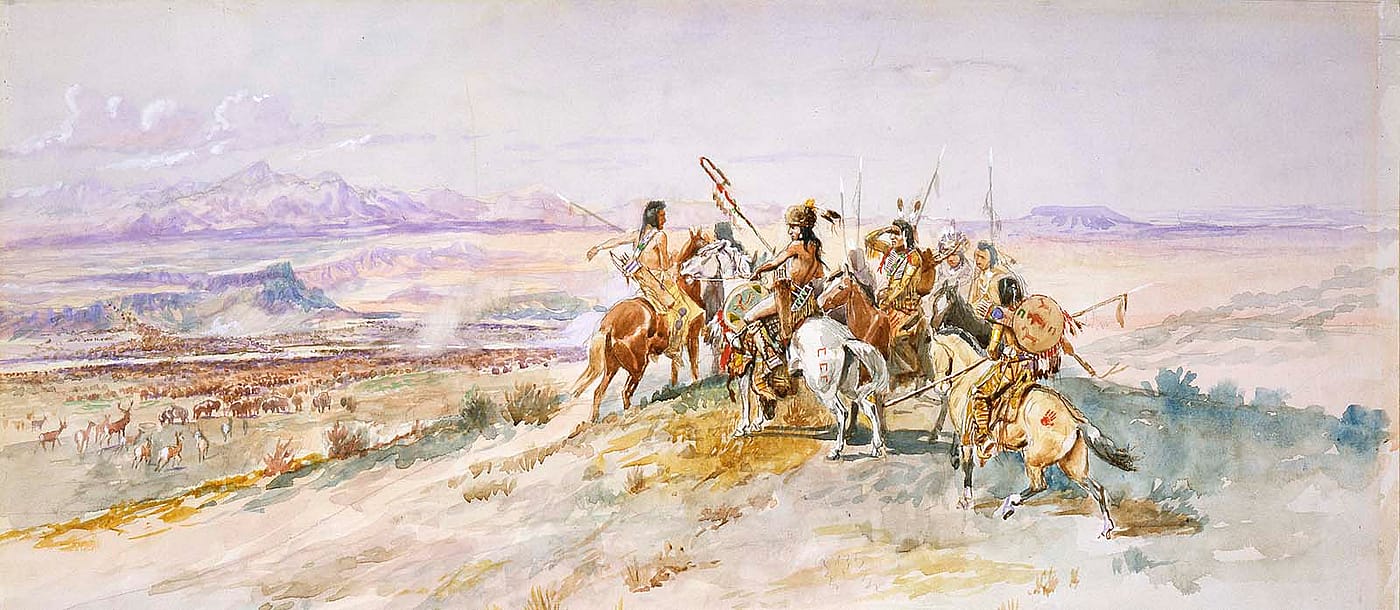 Charles M. Russell (1864-1926). Hunting Party, 1896. Watercolor on paper. 24.73 (detail)