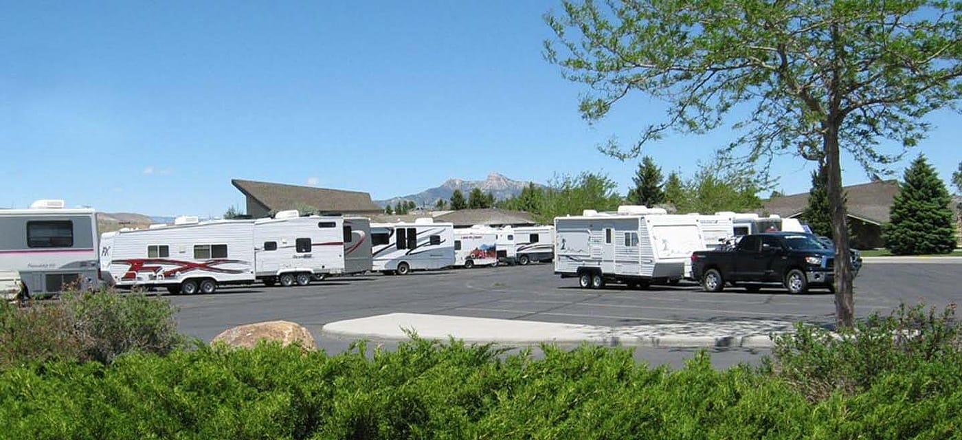Even the largest motorhome can navigate our RV parking lot.