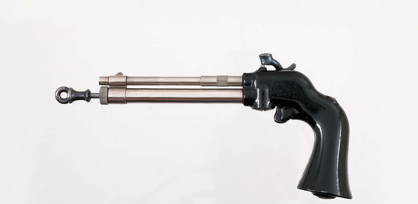 American air pistol, ca. 1869 – 1872. .25 caliber. 10.25 inches long. Gift of Olin Corporation, Winchester Arms Collection. 1988.8.1008
