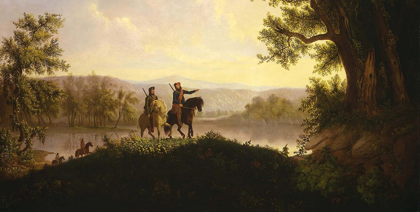 Thomas Mickell Burnham (1818-1866). "The Lewis and Clark Expedition," ca. 1850. Oil on canvas, 36.125 x 48.5 inches. Museum purchase. 21.78 (detail)