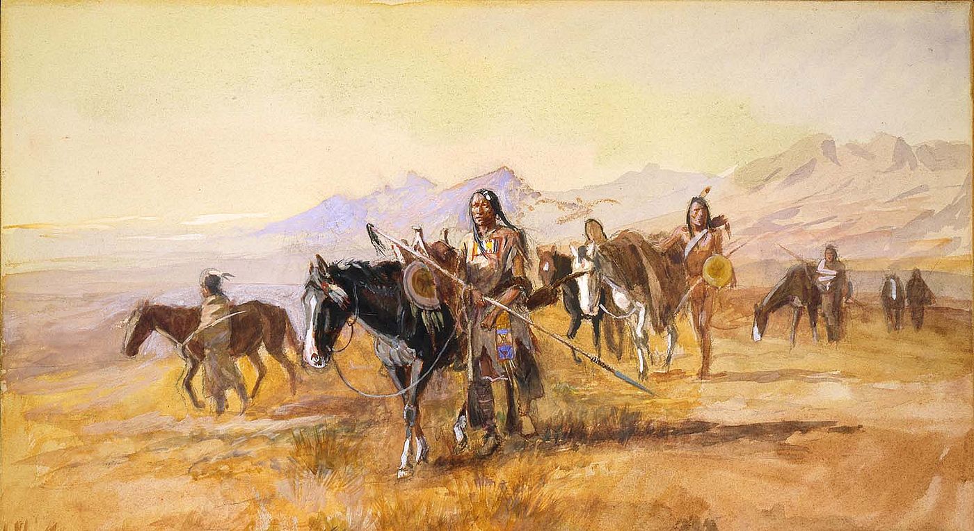 Charles Marion Russell (1864-1926). "Dangerous Ground," 1902. Watercolor on paper, 10.31 x 14.5 in. Gift of William E. Weiss. 22.70 (detail)
