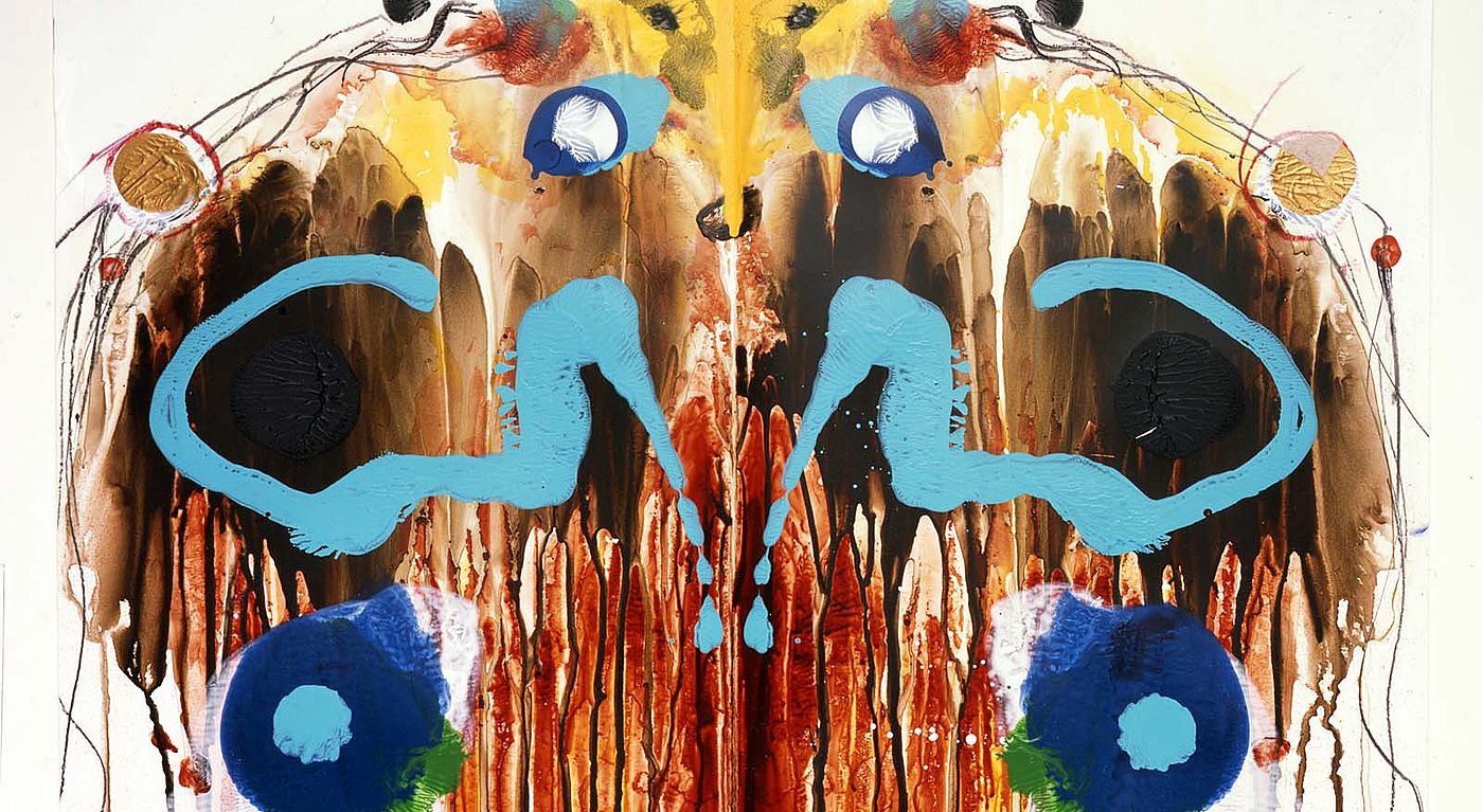 Neil "Tall Eagle" Parsons (b. 1938). Red Bull Mask, 2008. Acrylic on paper. Gift of the artist. 45.09