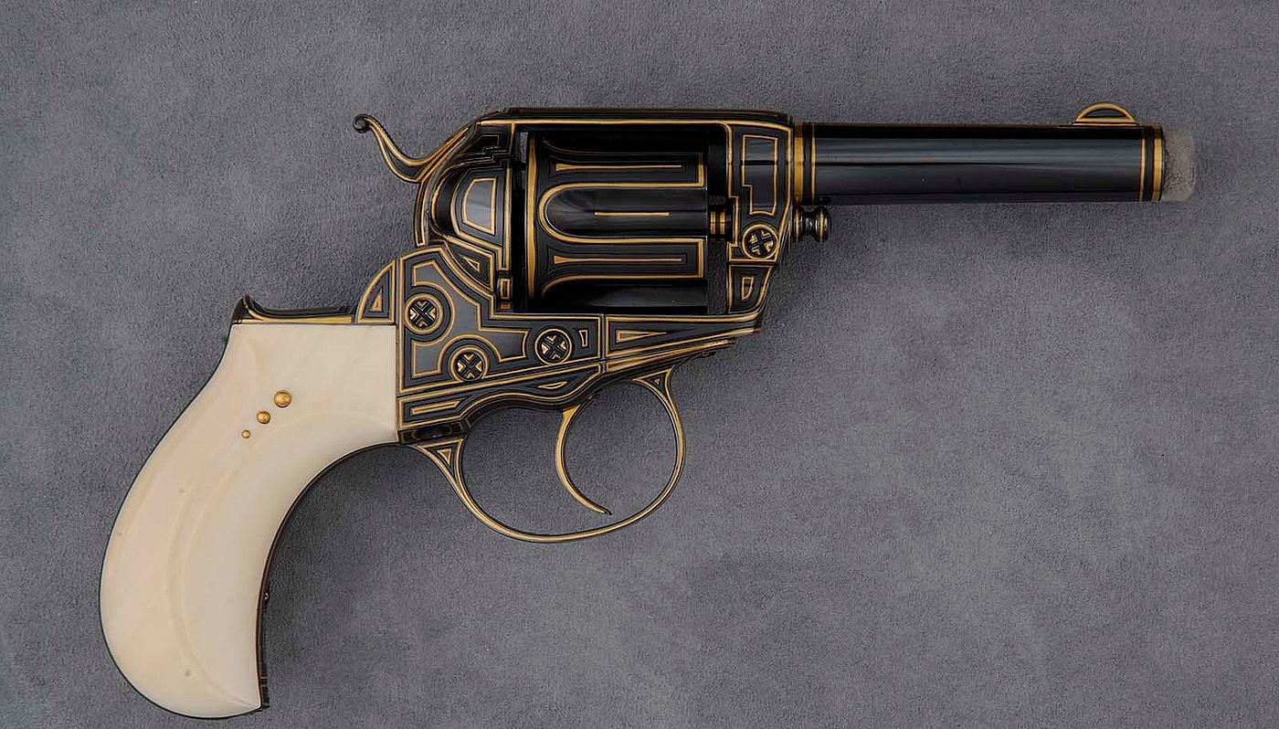 Colt Model 1877 Thunderer double-action revolver, embellished by Robert Wielgus, 2004–2006. Gift of Raymond J. Wielgus. 2010.17.36.1