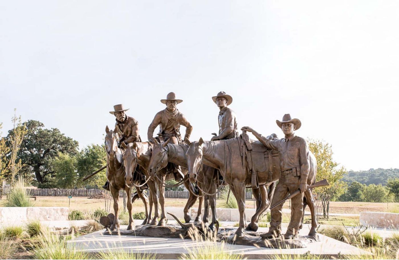 Dustin Payne. "The Legend, The Lore, The Law", 2016. Bronze. Fredericksburg, Texas.