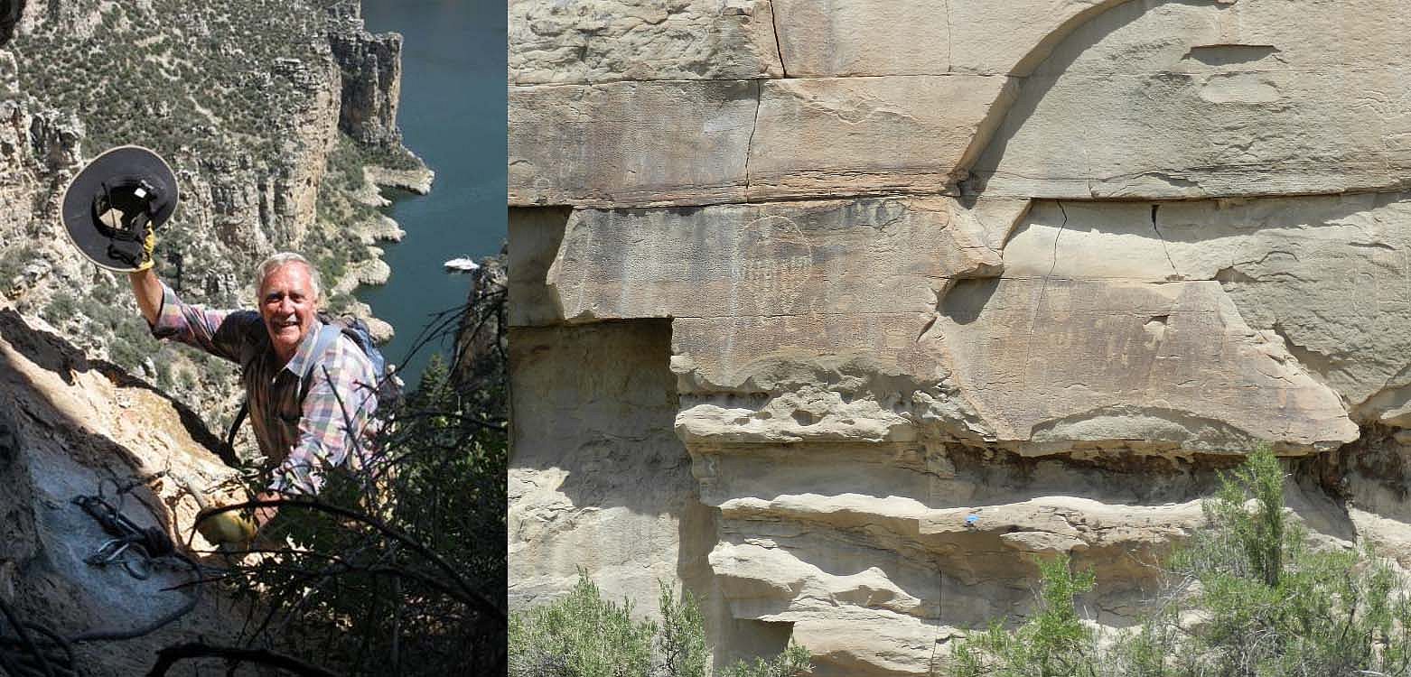 Larry Loendorf and petroglyphs at the South Greybull Site.
